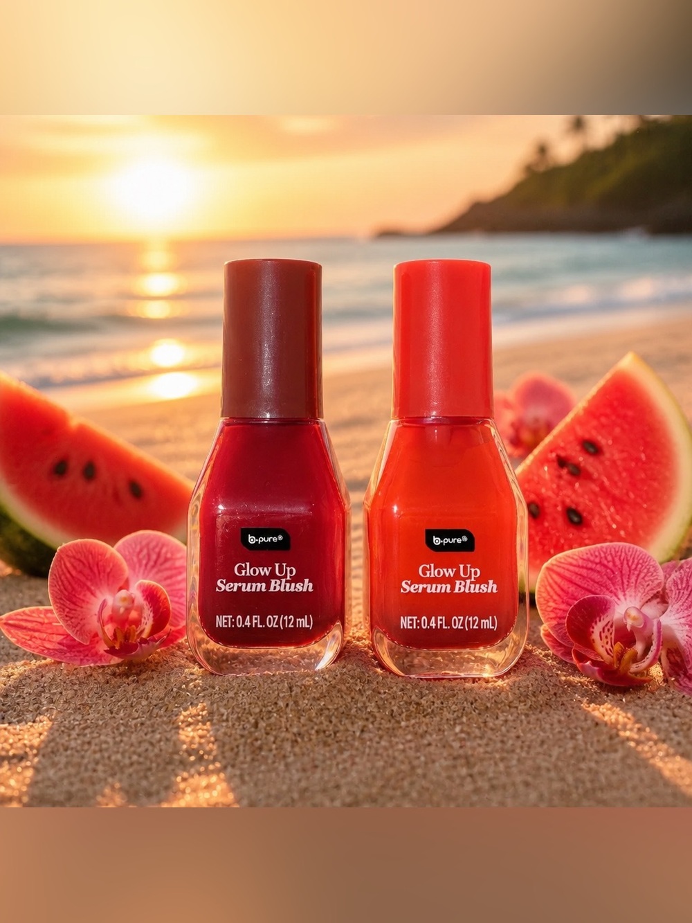 b.Pure Glow Up Serum Blush Orchid Glow/Sunset Coral Watermelon Jojoba Set Of 2